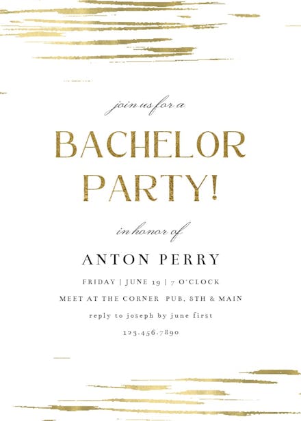 Golden strokes - bachelor party invitation