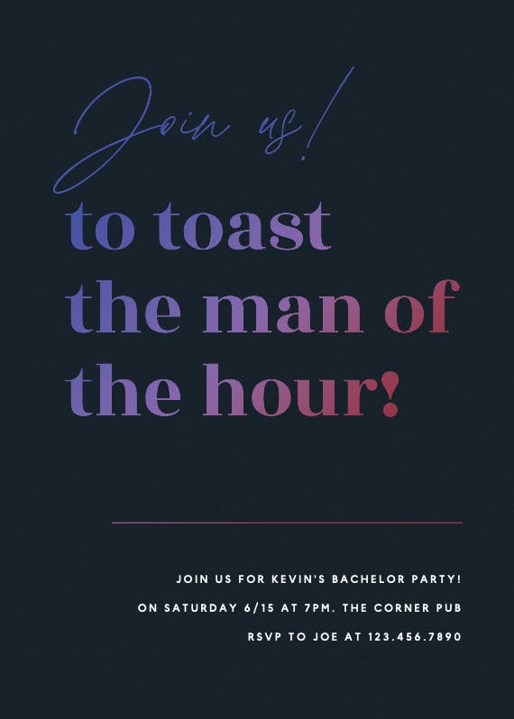 Man of the hour - bachelor party invitation