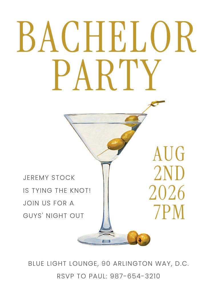 Mellow martini - invitación para despedida de soltero