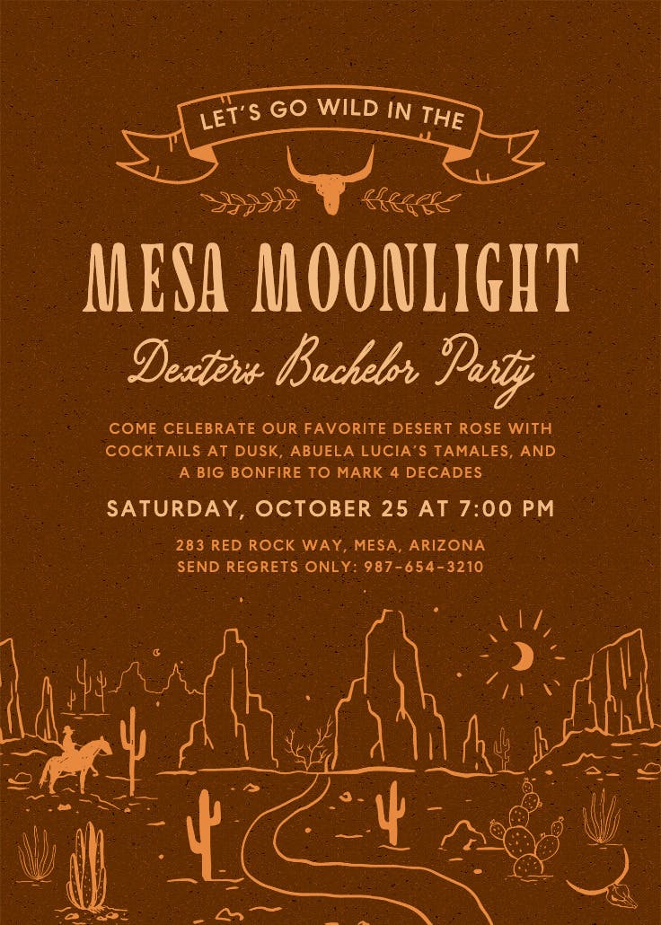 Mesa moonlight - invitación para despedida de soltero