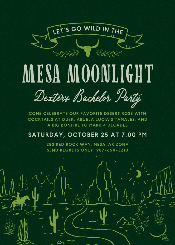 Mesa moonlight - invitación para despedida de soltero