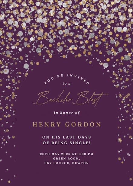 Metallic confetti - bachelor party invitation