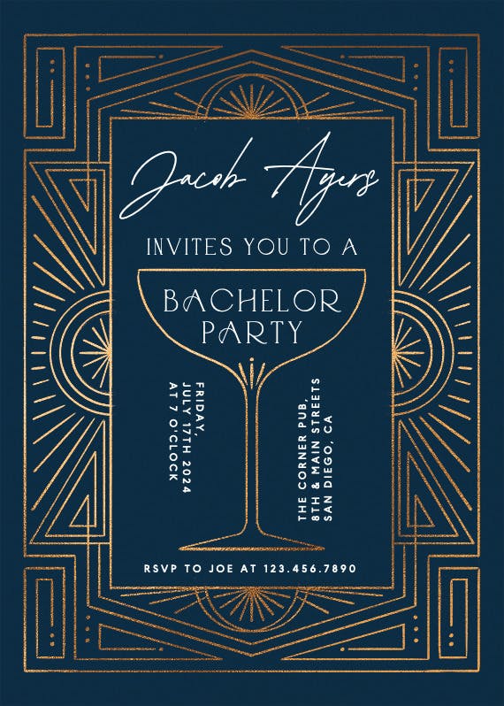 Stylish soiree - bachelor party invitation