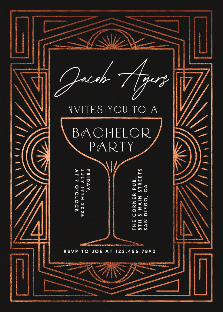 Stylish soiree - bachelor party invitation