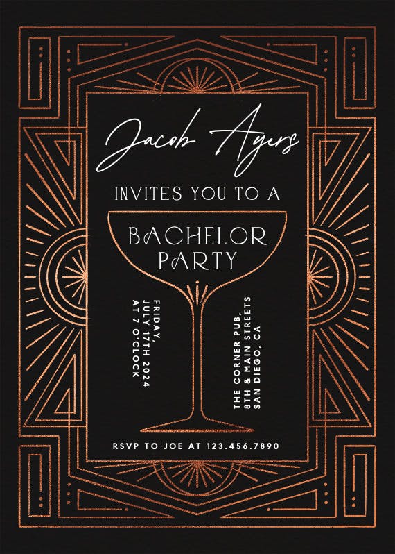 Stylish soiree - bachelor party invitation