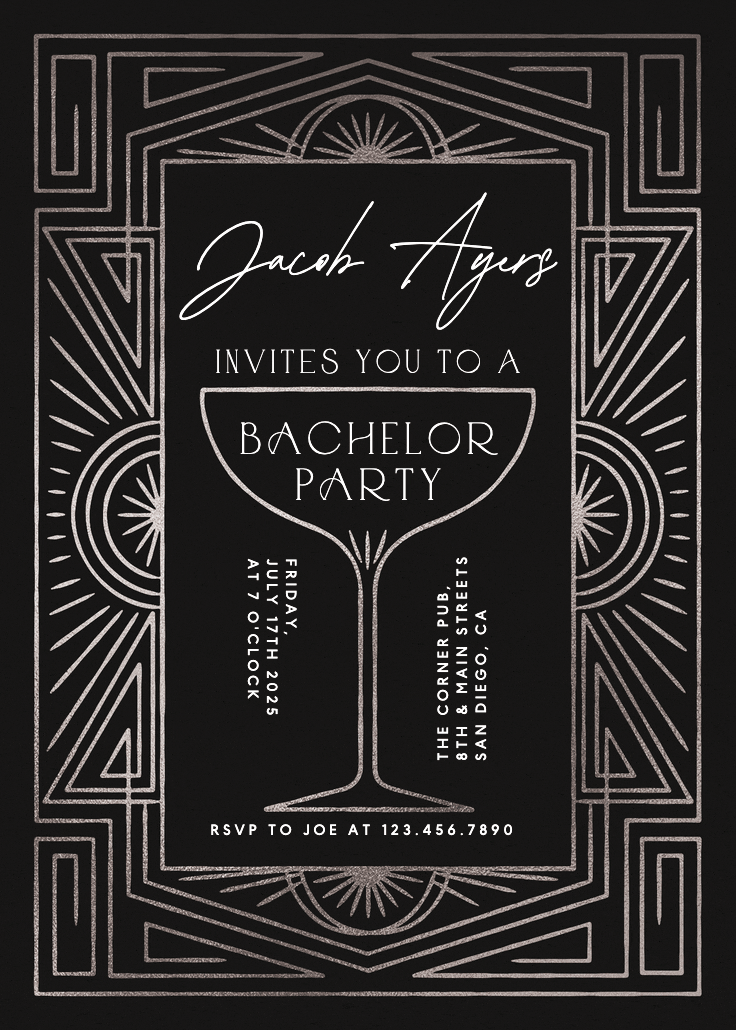 Stylish soiree - bachelor party invitation