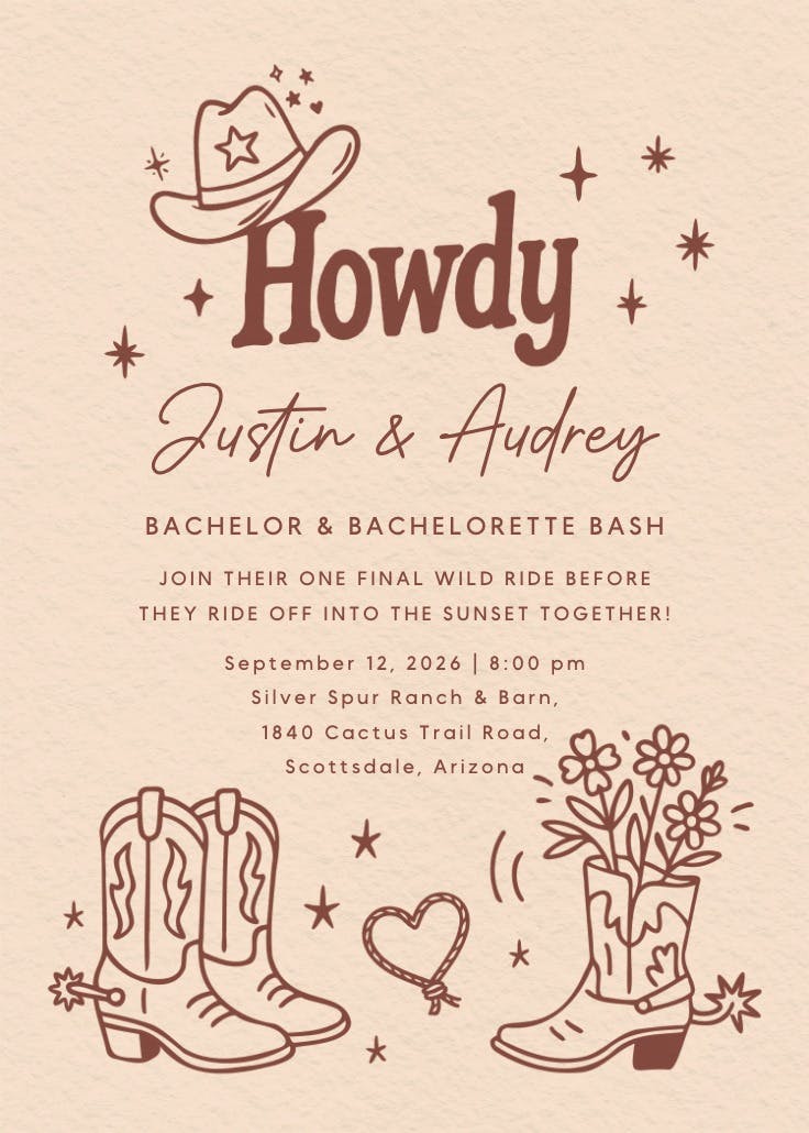 Vows out west -  invitación para despedida de soltera