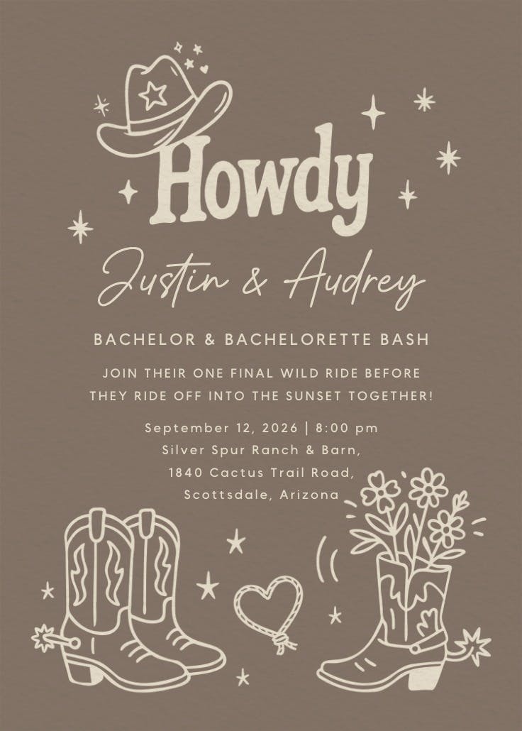 Vows out west - bachelorette party invitation