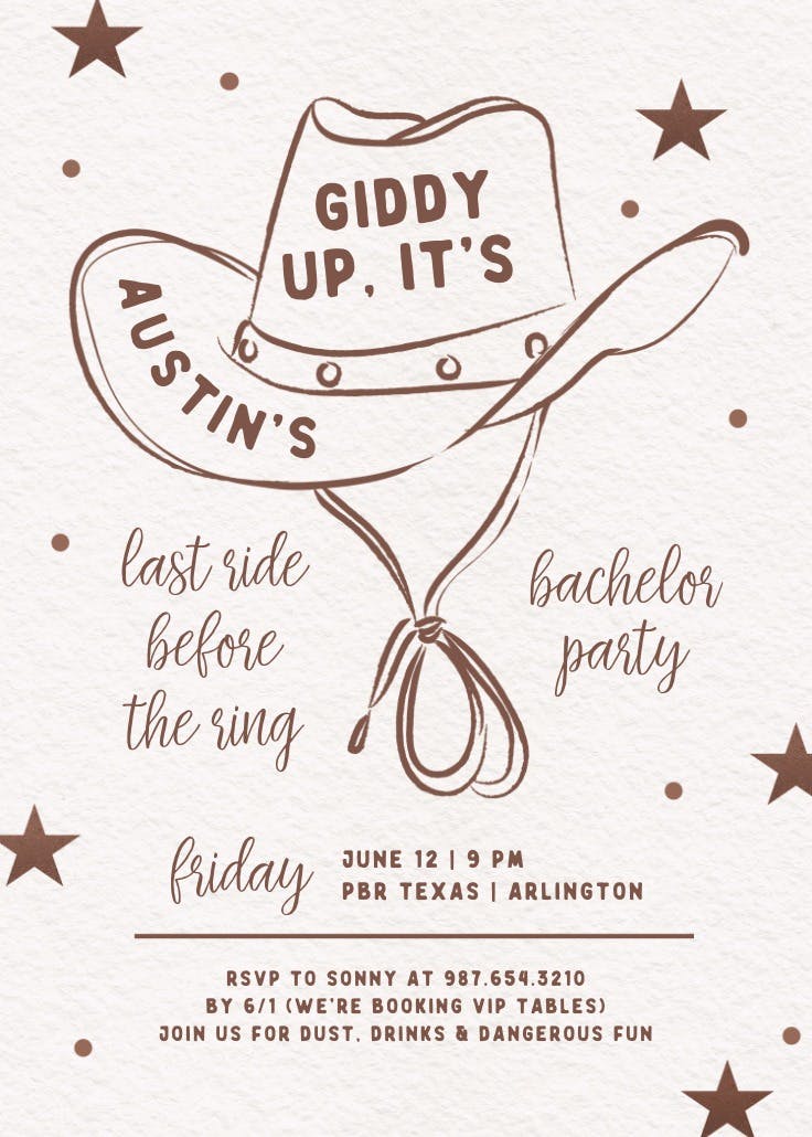 Western ride - invitación para despedida de soltero