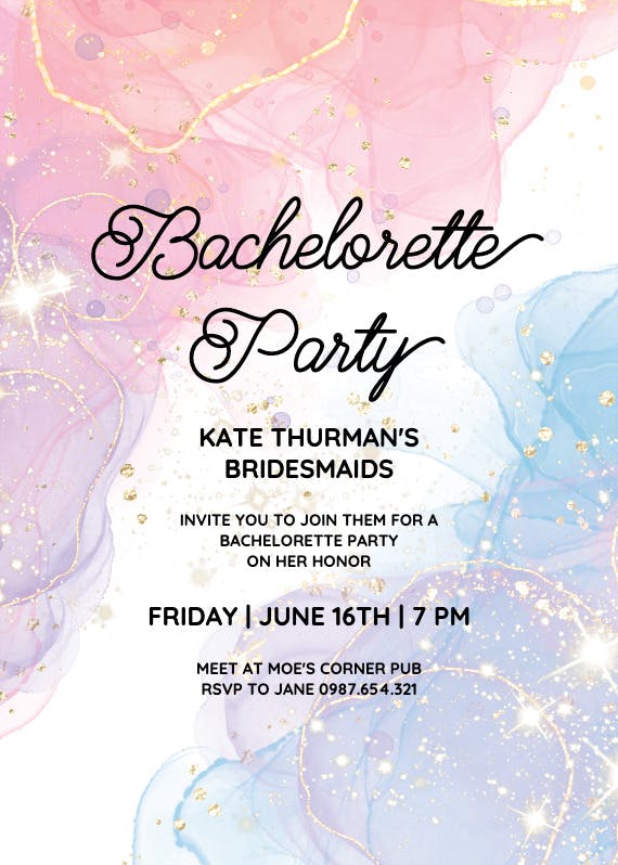 Abstract splatters with gold - bachelorette party invitation