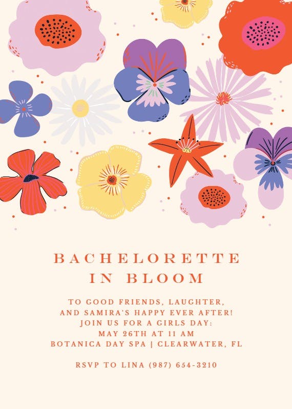 Bachelorette in blooms - party invitation