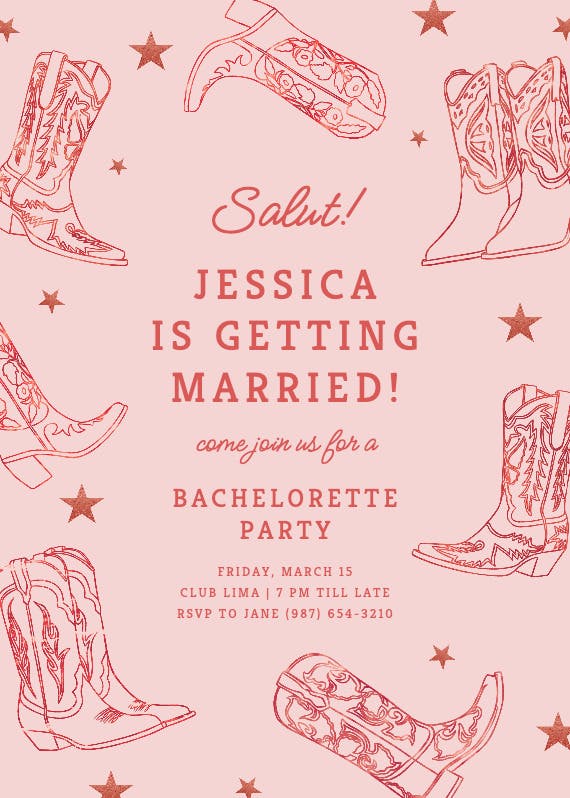Boots frame - bachelorette party invitation