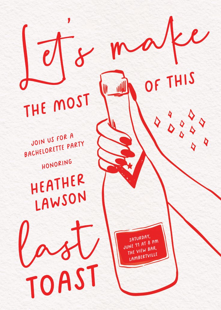 Boozy & bride bound - bachelorette party invitation