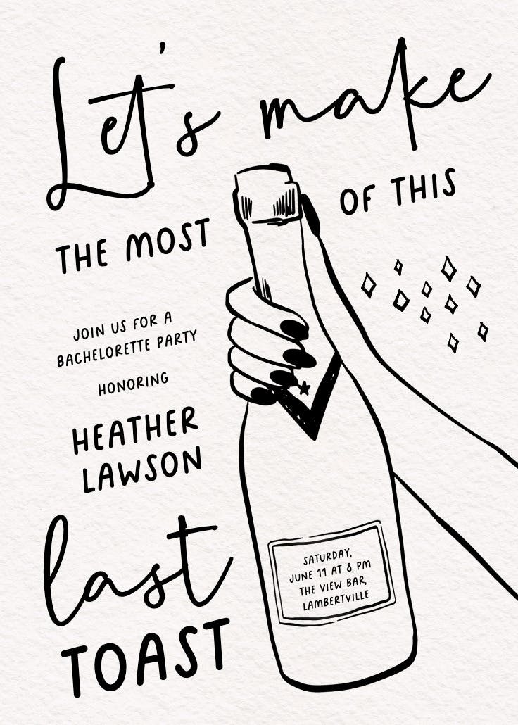 Boozy & bride bound - bachelorette party invitation