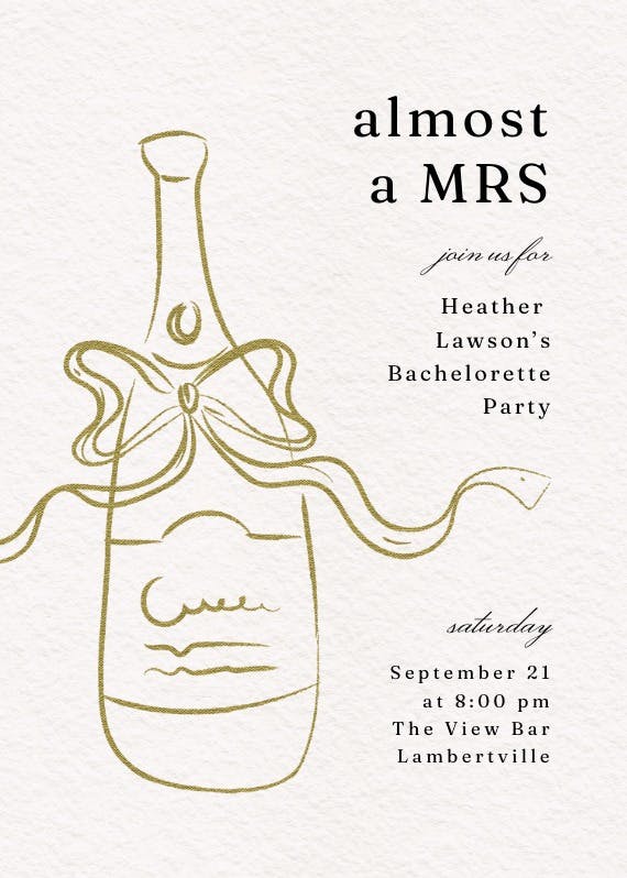 Bottle sketch - bachelorette party invitation