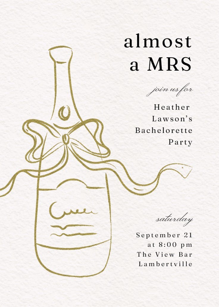 Bottle sketch - bachelorette party invitation