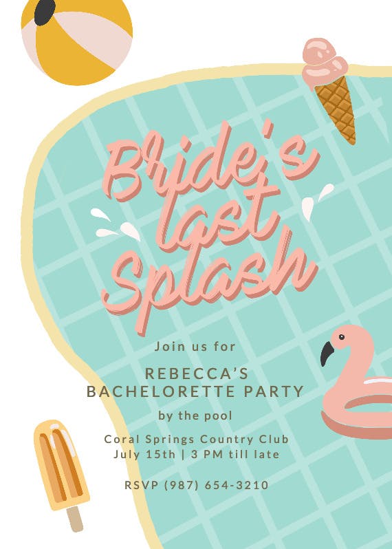 Bride's last splash - bachelorette party invitation
