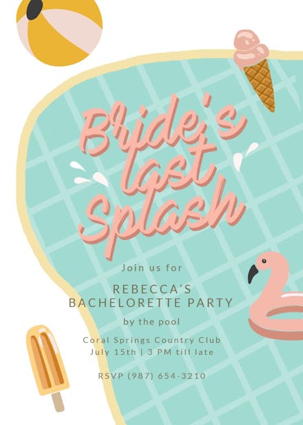 Bride's last splash - bachelorette party invitation