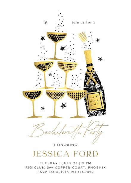 Champagne fountain - bachelorette party invitation