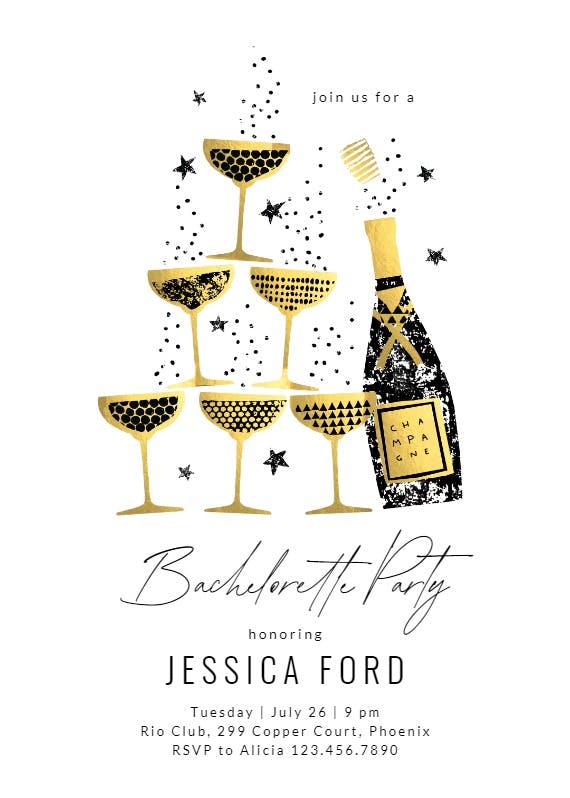 Champagne fountain - bachelorette party invitation