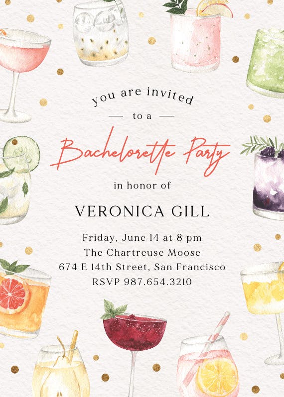 Colorful cocktails - bachelorette party invitation