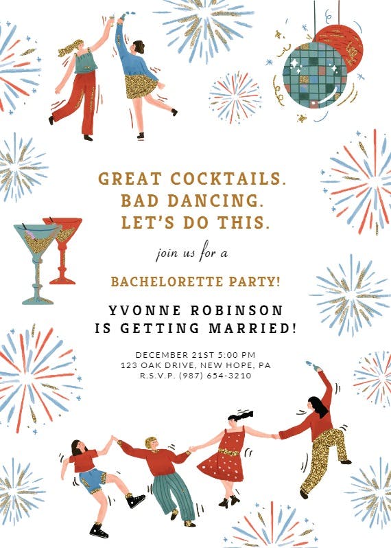 Dance party - bachelorette party invitation