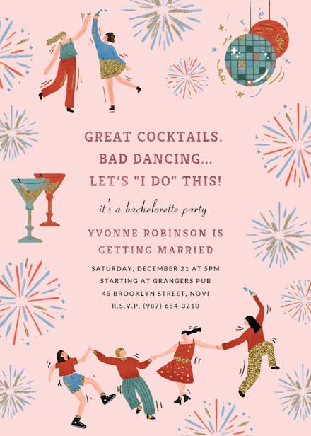 Dance party - bachelorette party invitation