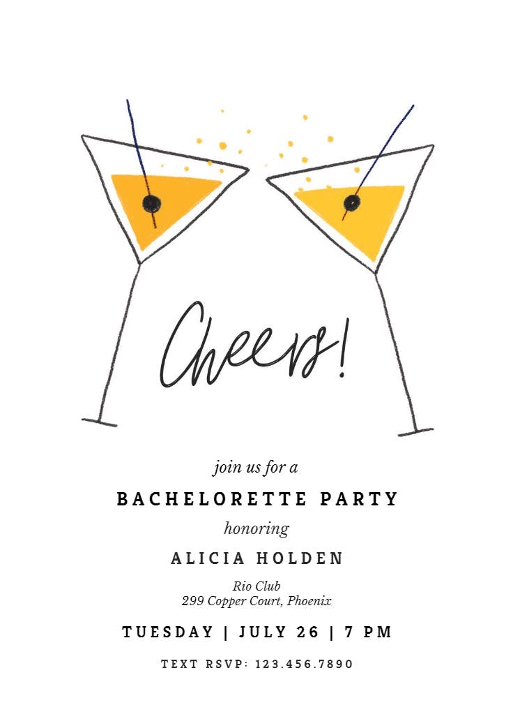 Elegant martini - bachelorette party invitation