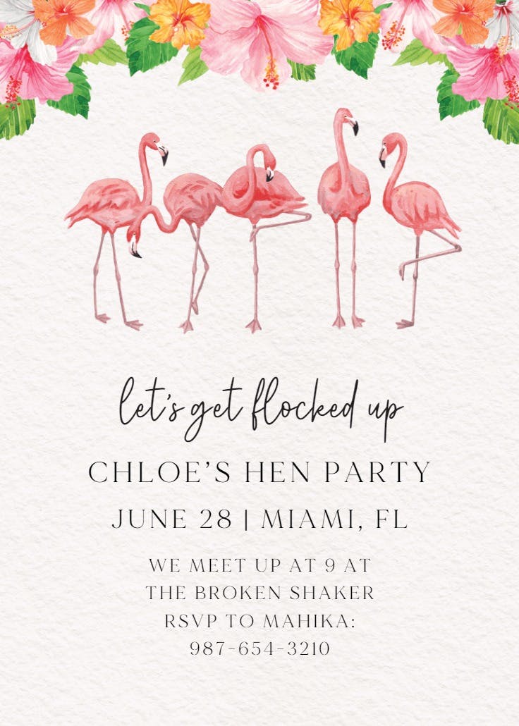 Flock of flamingos - invitación para bridal shower