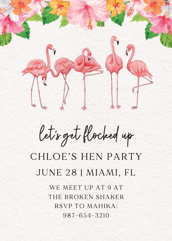 Flock of flamingos -  invitación para despedida de soltera