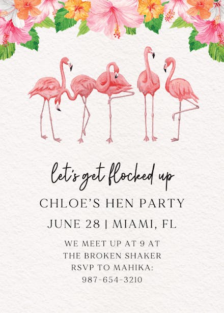 Flock of flamingos - bridal shower invitation