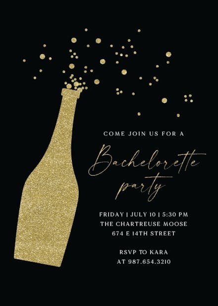 Glitter bubbly - bachelorette party invitation