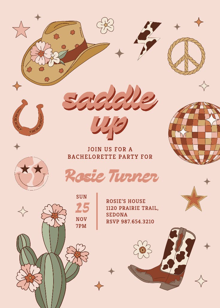 Groovy saddles -  invitación para despedida de soltera