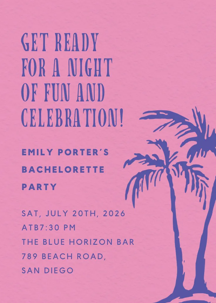 Palm breeze party - การ์ดเชิญปาร์ตี้สละโสด