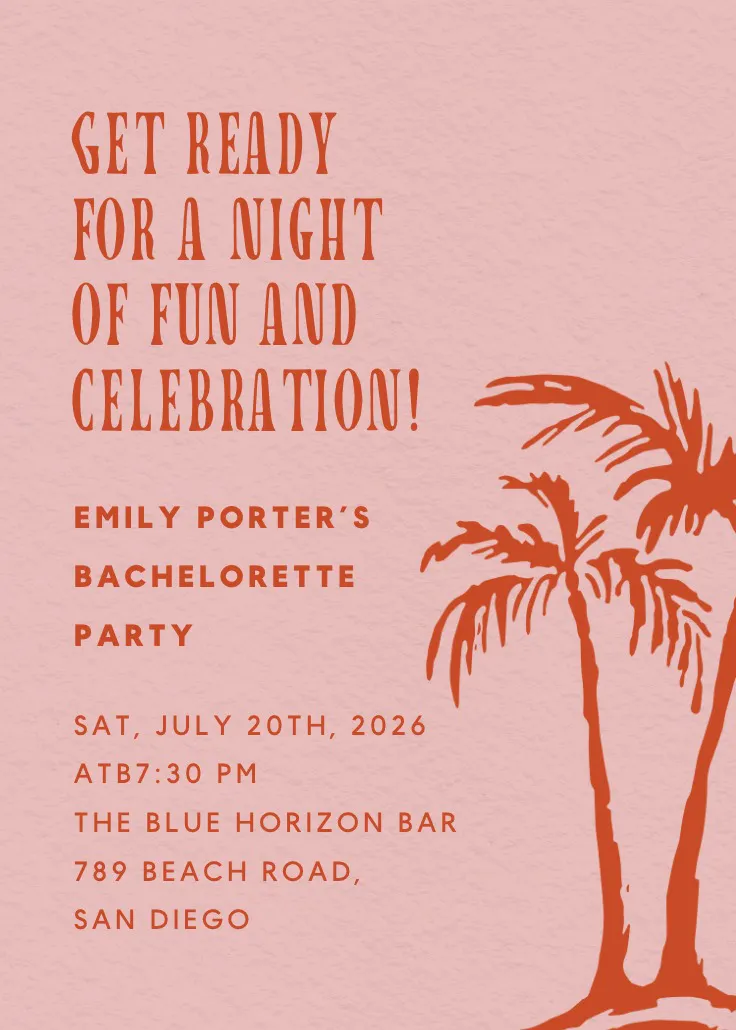 Palm breeze party - การ์ดเชิญปาร์ตี้สละโสด