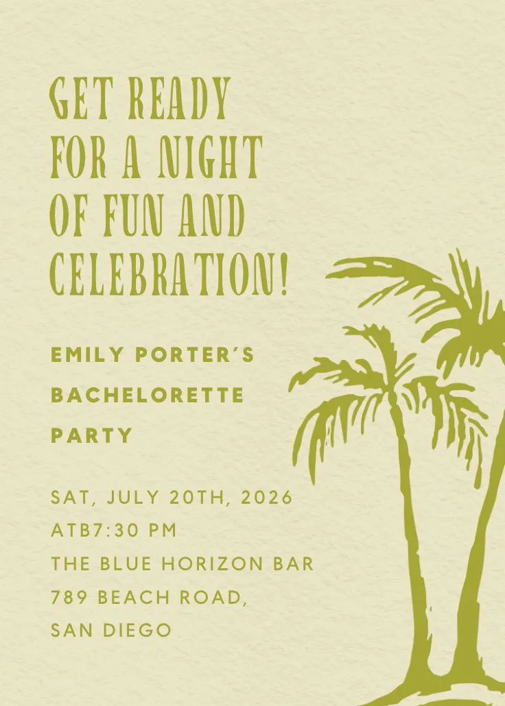 Palm breeze party - การ์ดเชิญปาร์ตี้สละโสด