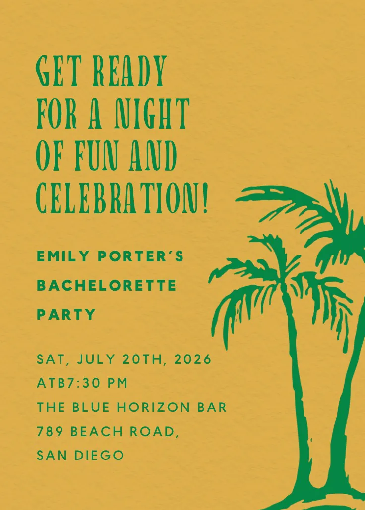 Palm breeze party - การ์ดเชิญปาร์ตี้สละโสด