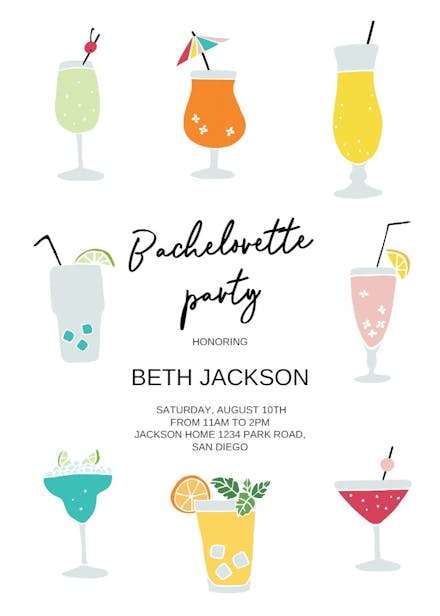 Party drinks - bachelorette party invitation