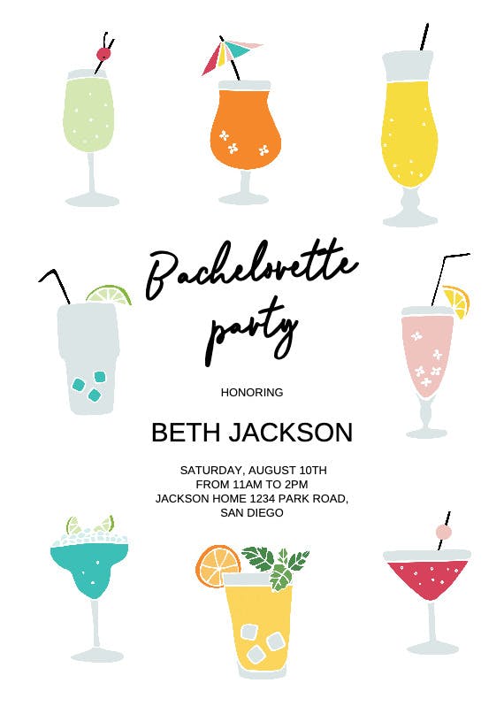Party drinks - bachelorette party invitation