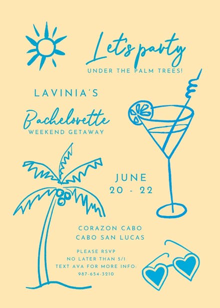 Piña colada - bachelorette party invitation
