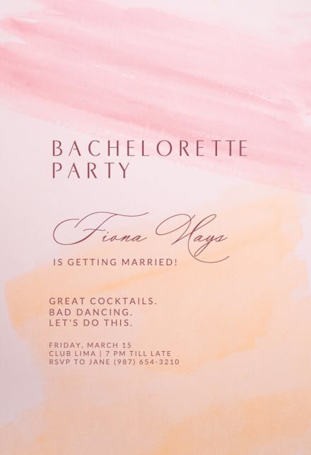 Pink brush blush - bachelorette party invitation