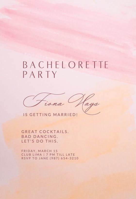 Pink brush blush - bachelorette party invitation