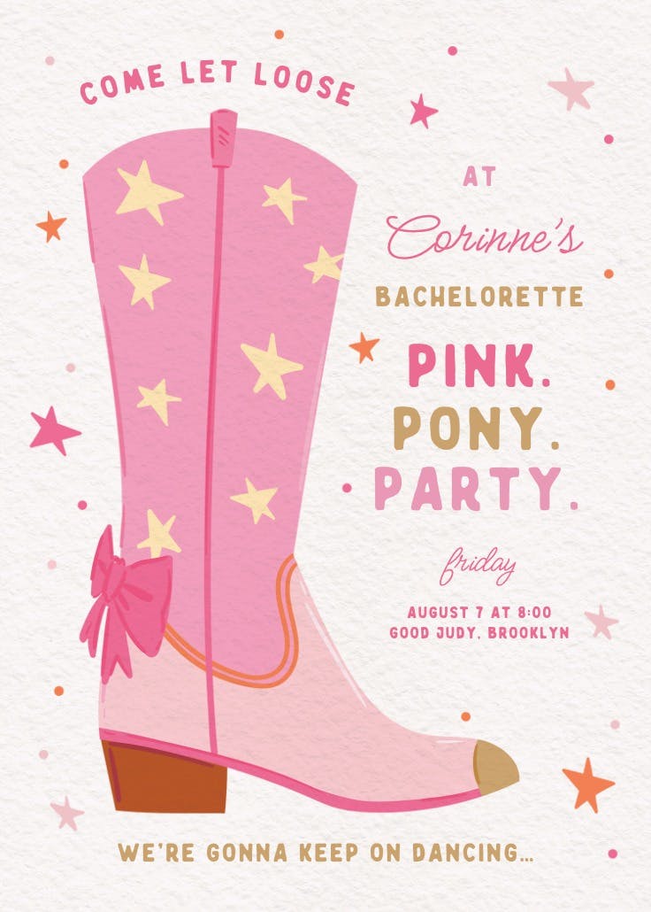 Pink pony - bachelorette party invitation