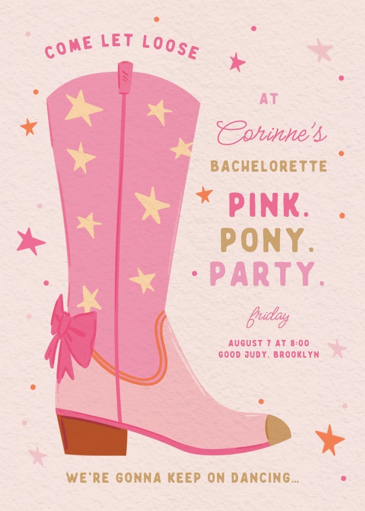 Pink pony - bachelorette party invitation