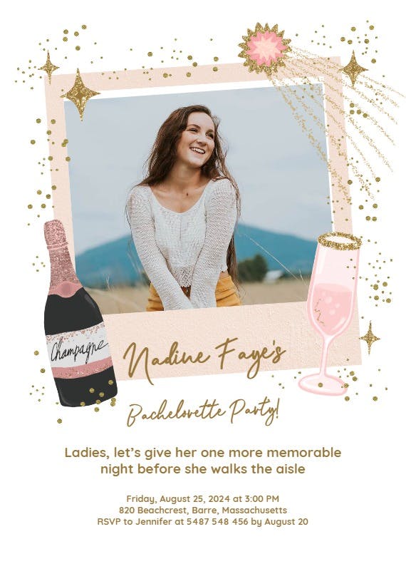 Polaroid champagne -  invitación para despedida de soltera