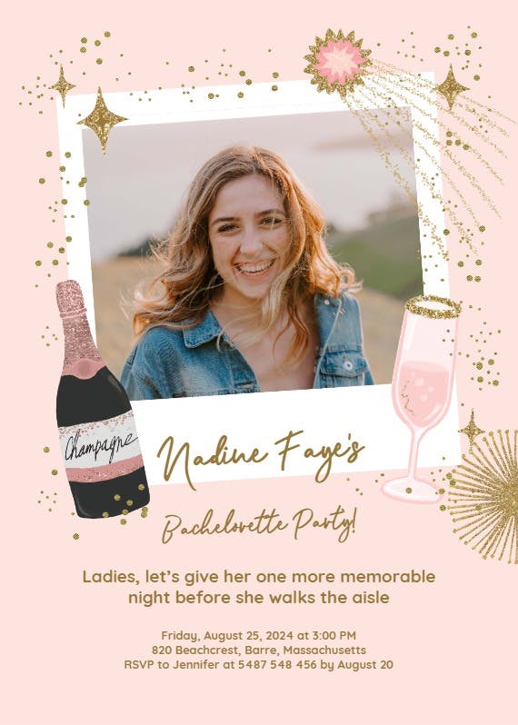 Polaroid champagne - bachelorette party invitation