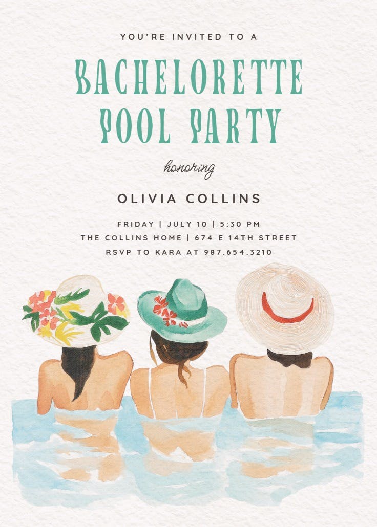 Poolside girls party - bachelorette party invitation