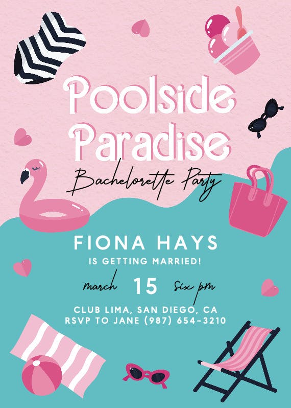 Poolside paradise - bachelorette party invitation