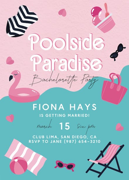 Poolside paradise - bachelorette party invitation