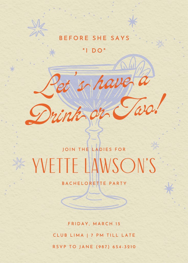 Retro drinks -  invitación para despedida de soltera